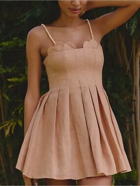 AZULU Nalia Scalloped Pleated Linen Mini Dress